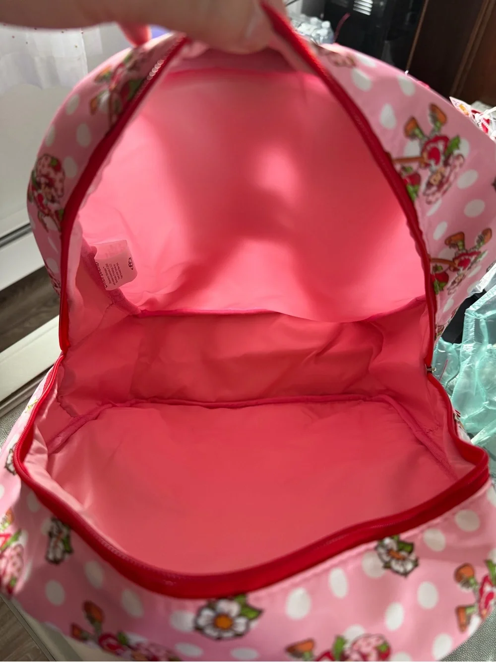 Strawberry Shortcake Pink Polka Dot Backpack 16in H 12in W